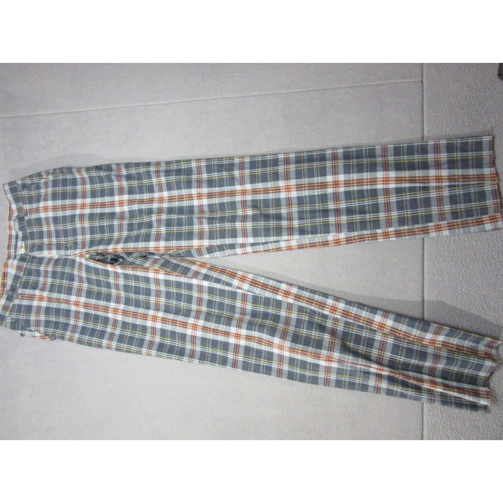 Bills Khakis Pants Mens 33x38 Blue Derby Plaid Raw Hem Parker Preppy Chino USA
